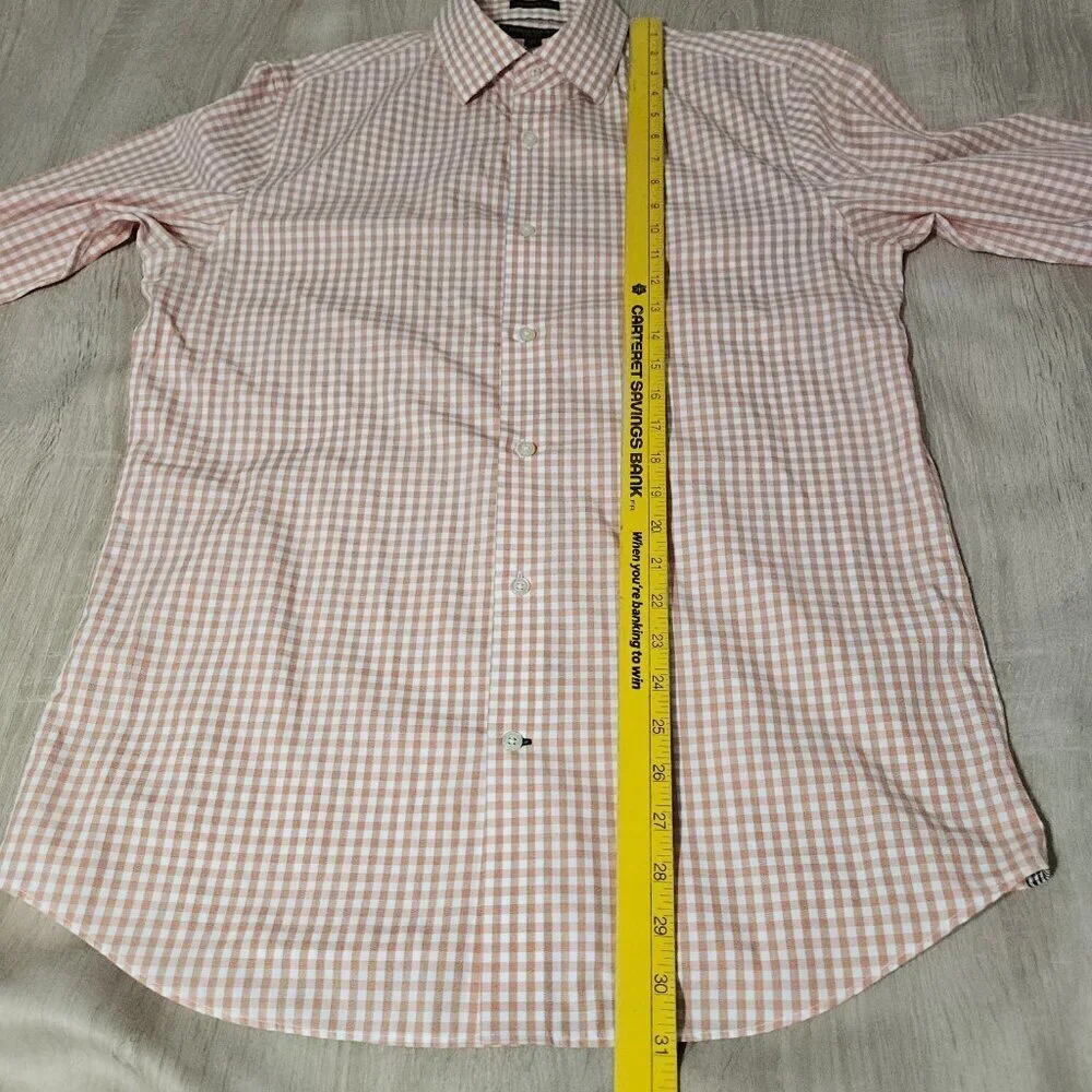 Mens Size M Banana Republic Non Iron Peach Checkered Button Up Shirt Cotton